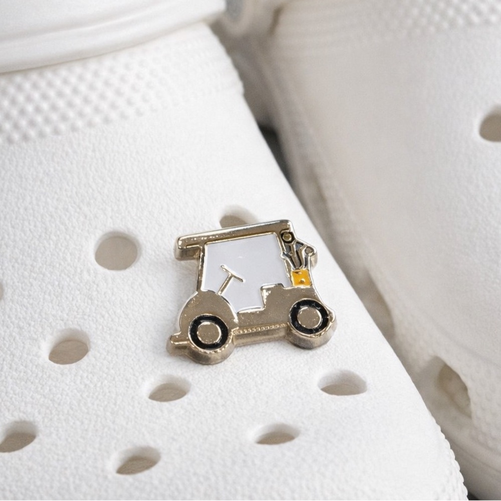 Crocs Jibbitz Golf Cart Golfer Shoe Charm White Gold NWT